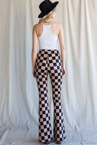 Mocha Retro Checkerboard High - Waist Flare Pants - Bella Blossom Boutique