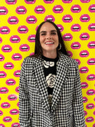 Modern Tailored Houndstooth Blazer with Fringed Trim - Bella Blossom Boutique