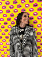Modern Tailored Houndstooth Blazer with Fringed Trim - Bella Blossom Boutique