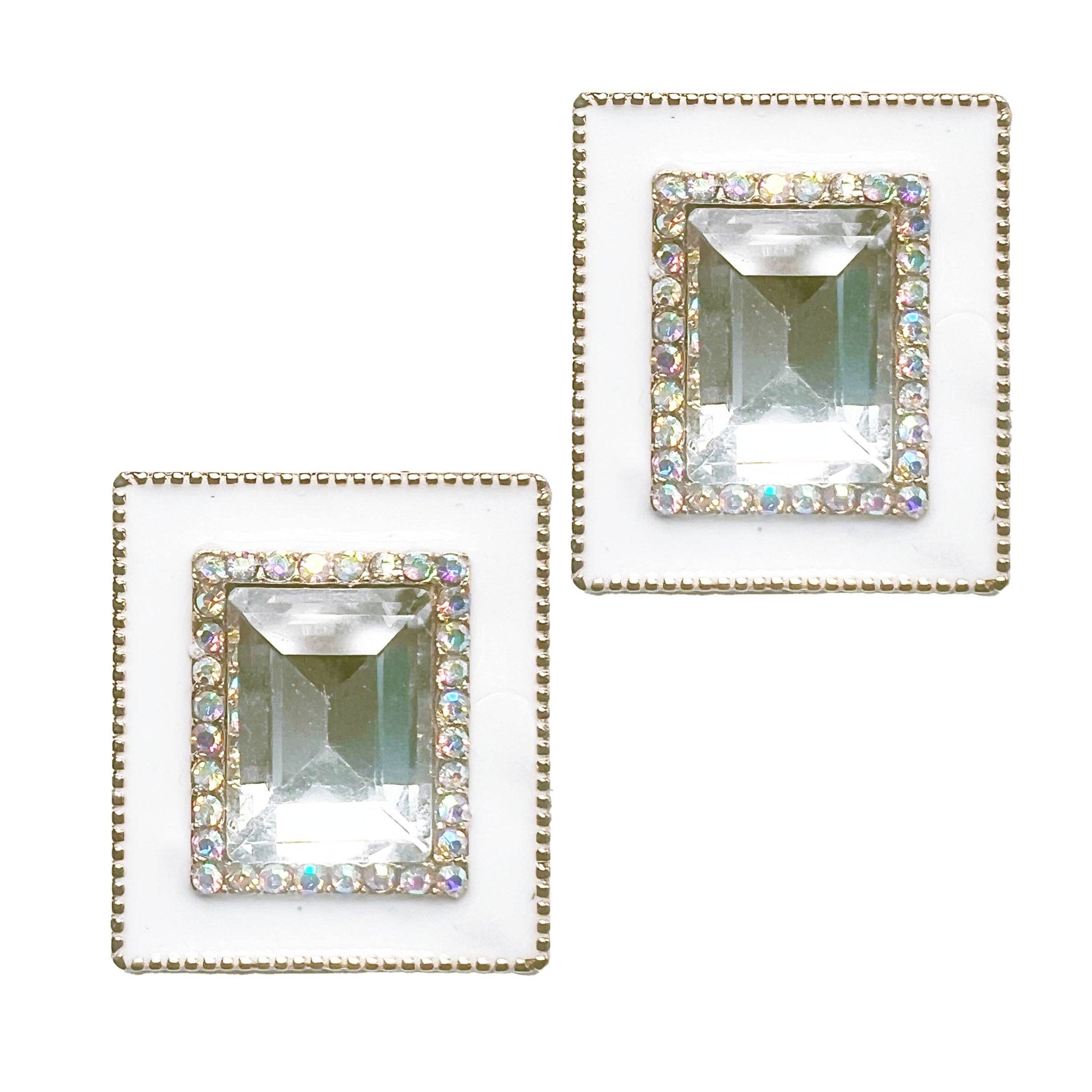 Nova Crystal Emerald - Cut Studs – Modern White & Gold Geometric Earrings - Bella Blossom Boutique
