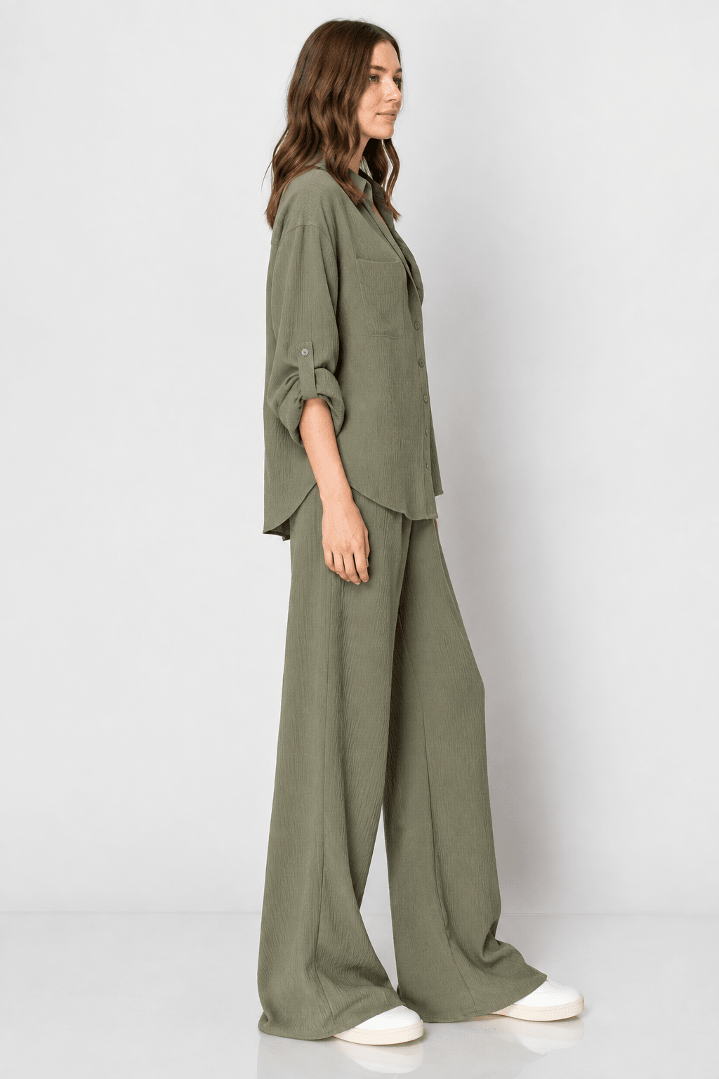 Olive Button Down Lounge Set - Bella Blossom Boutique