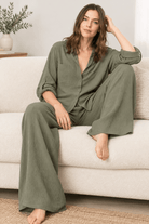 Olive Button Down Lounge Set - Bella Blossom Boutique