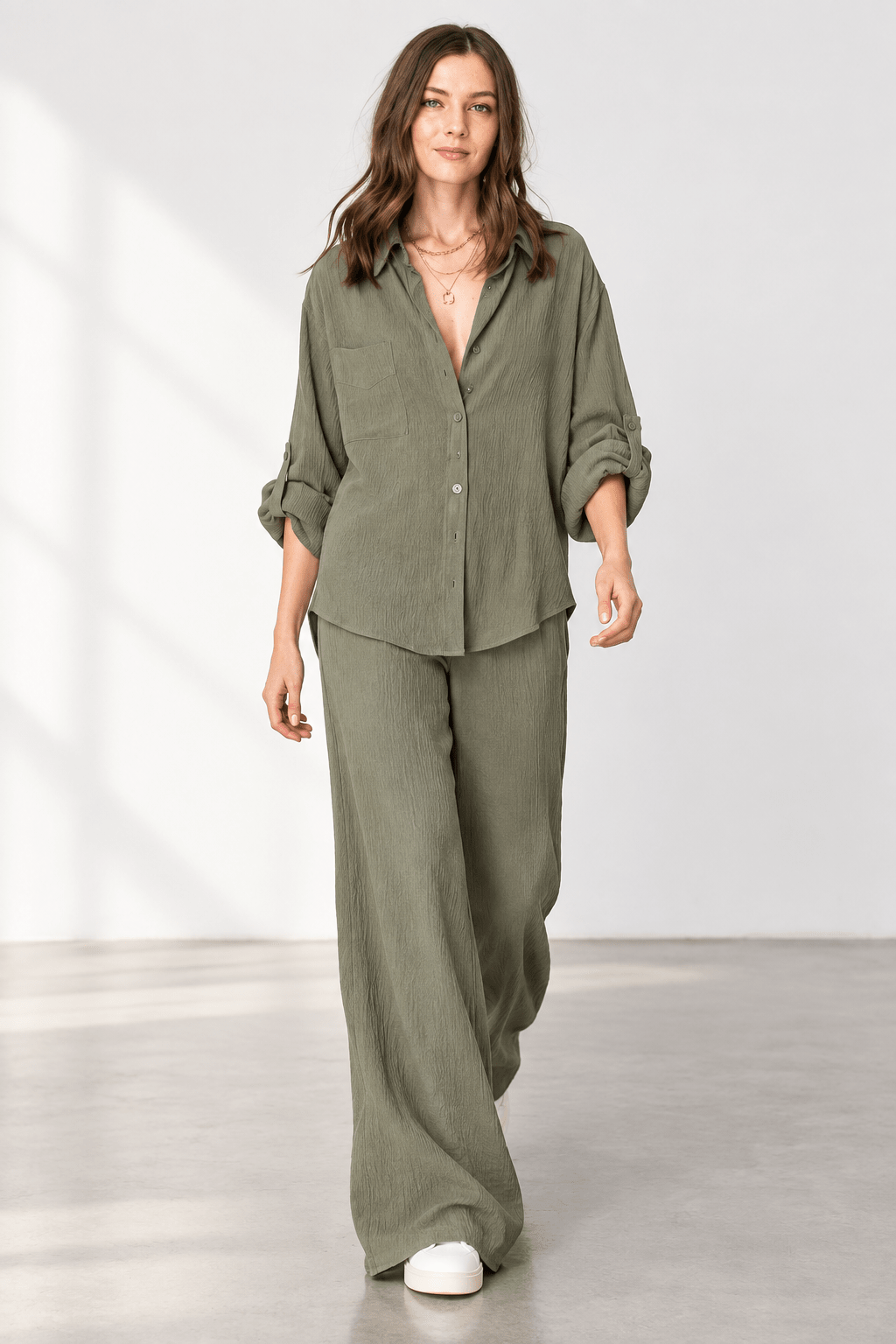 Olive Button Down Lounge Set - Bella Blossom Boutique