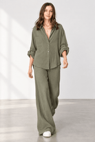 Olive Button Down Lounge Set - Bella Blossom Boutique
