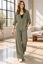 Olive Button Down Lounge Set - Bella Blossom Boutique