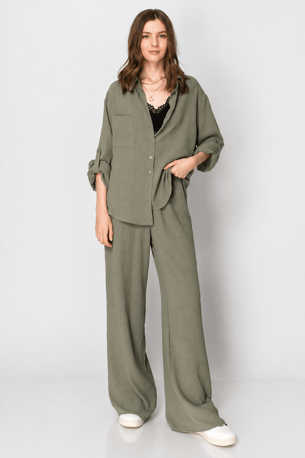 Olive Button Down Lounge Set - Bella Blossom Boutique