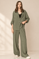 Olive Button Down Lounge Set - Bella Blossom Boutique