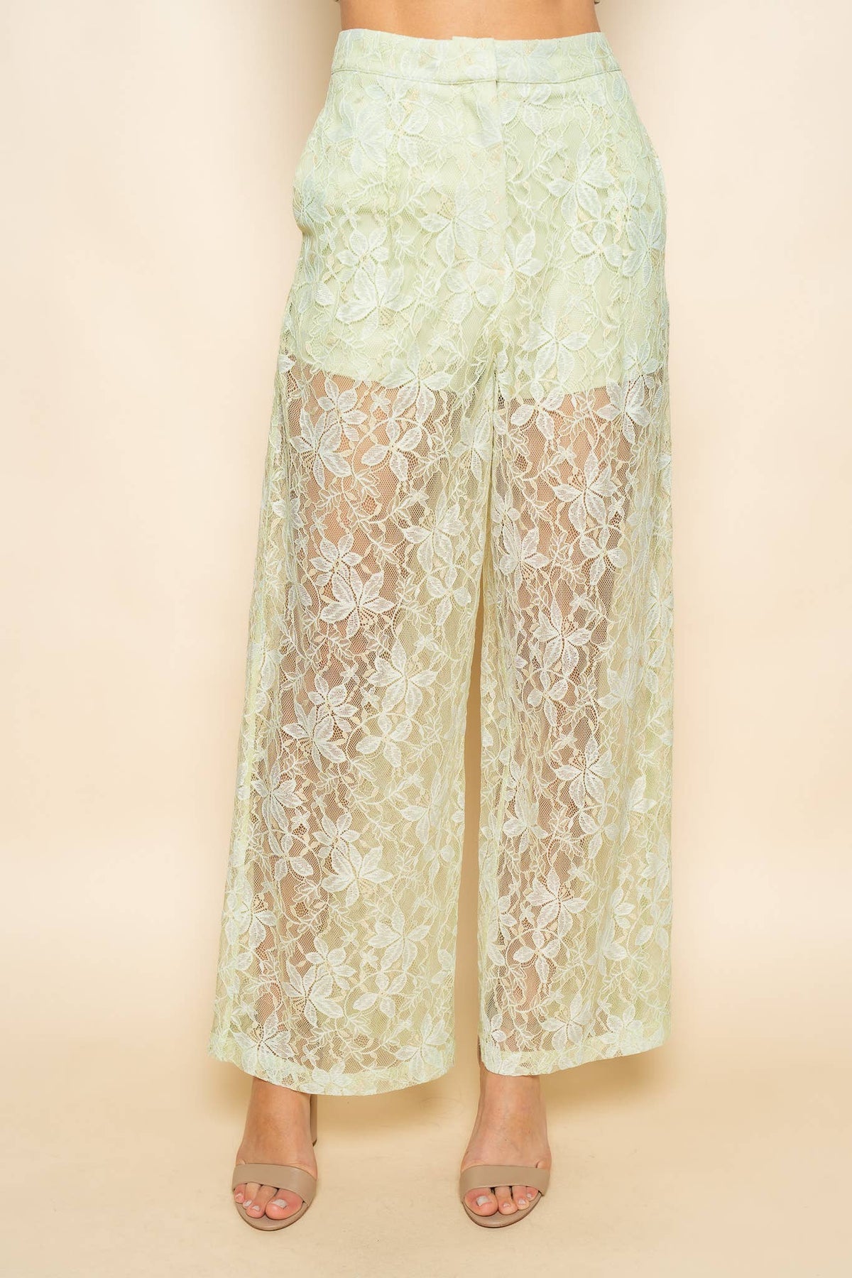Pale Green Lace Long Leg Pants - Bella Blossom Boutique