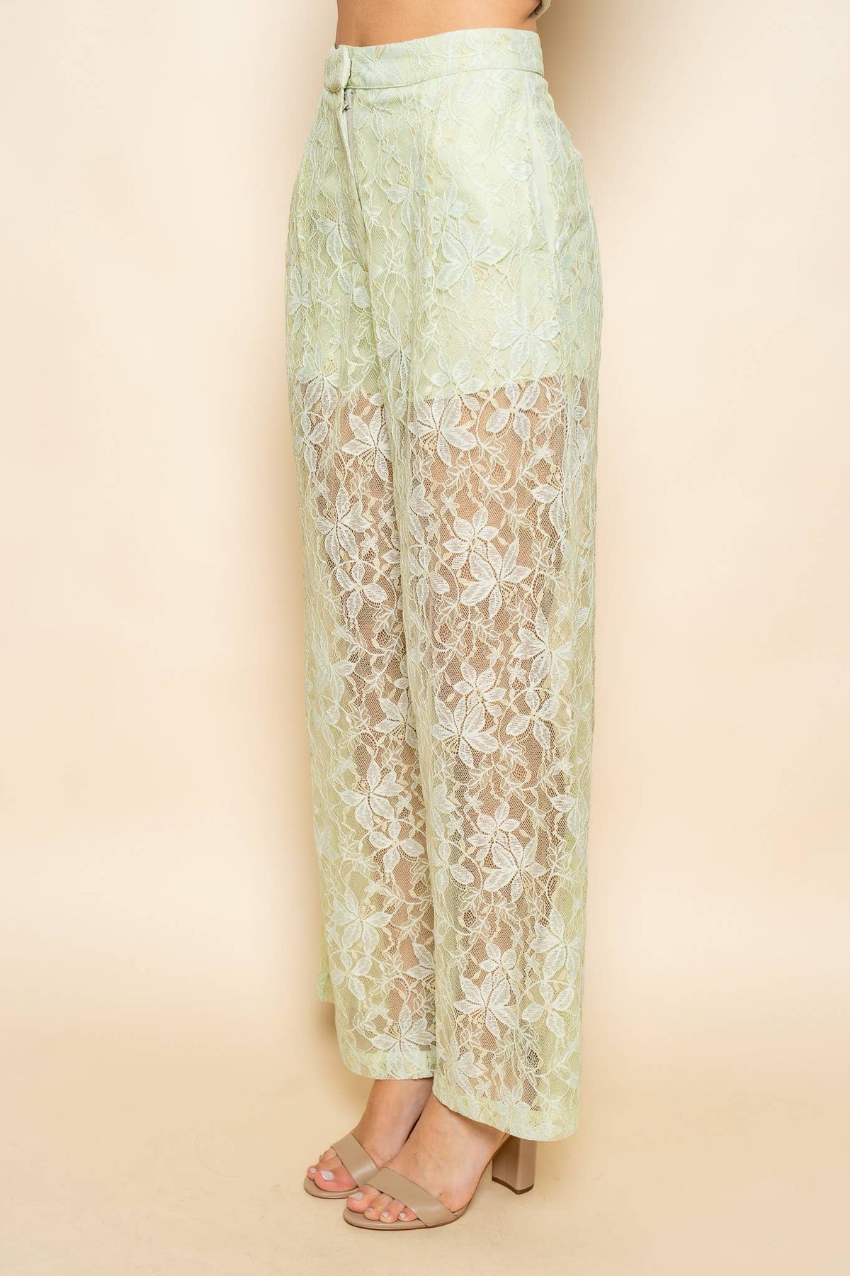 Pale Green Lace Long Leg Pants - Bella Blossom Boutique