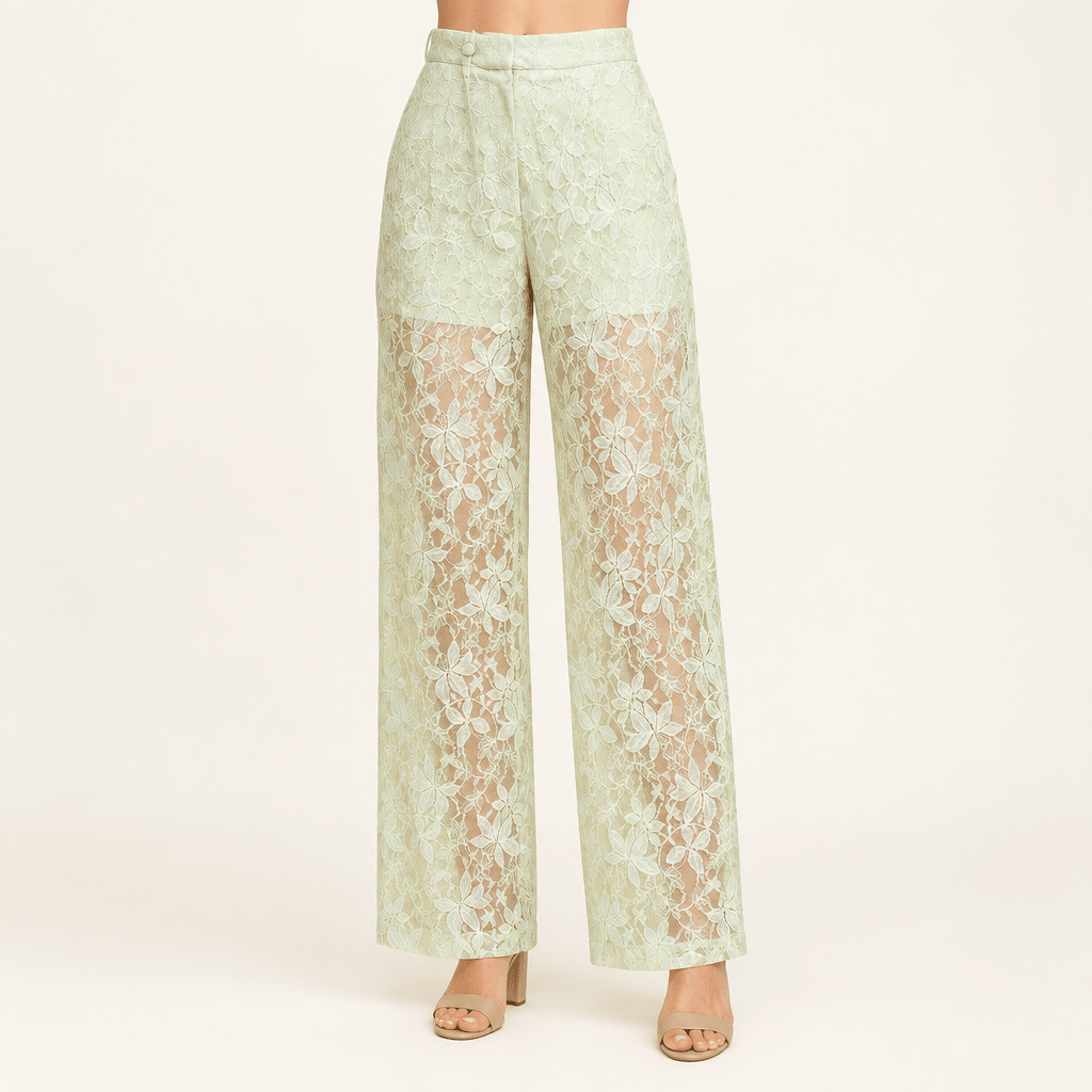 Pale Green Lace Long Leg Pants - Bella Blossom Boutique