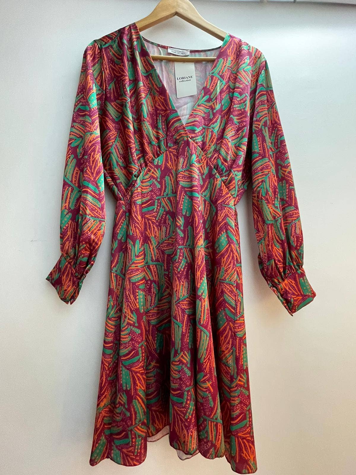 Parisian Raspberry Botanical V - Neck Midi Dress - Bella Blossom Boutique