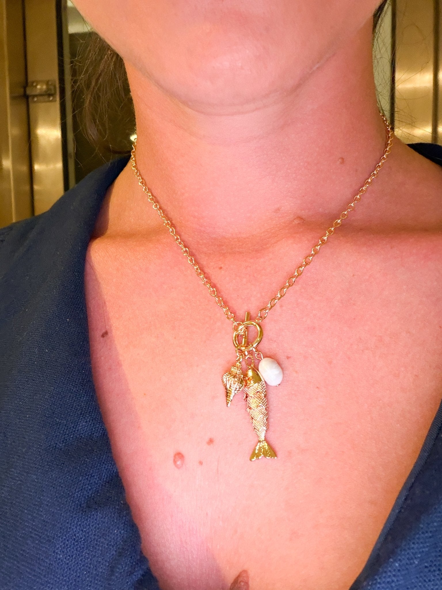 Pearl Tide Fish Necklace | Coastal Gold & Pearl Charm Jewelry - Bella Blossom Boutique