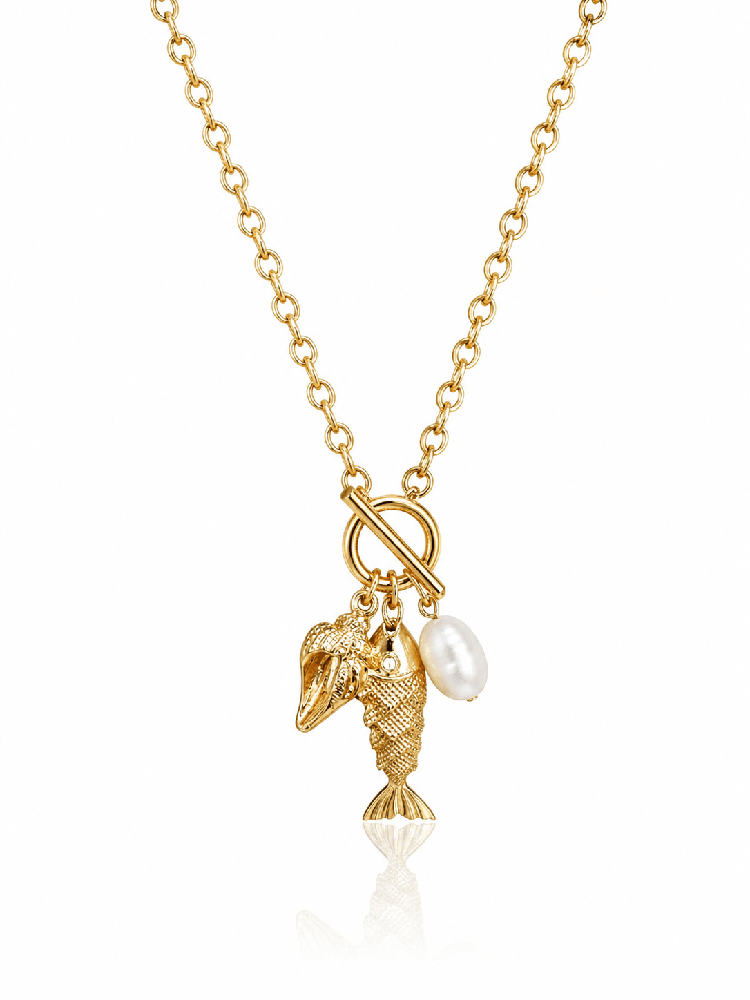 Pearl Tide Fish Necklace | Coastal Gold & Pearl Charm Jewelry - Bella Blossom Boutique