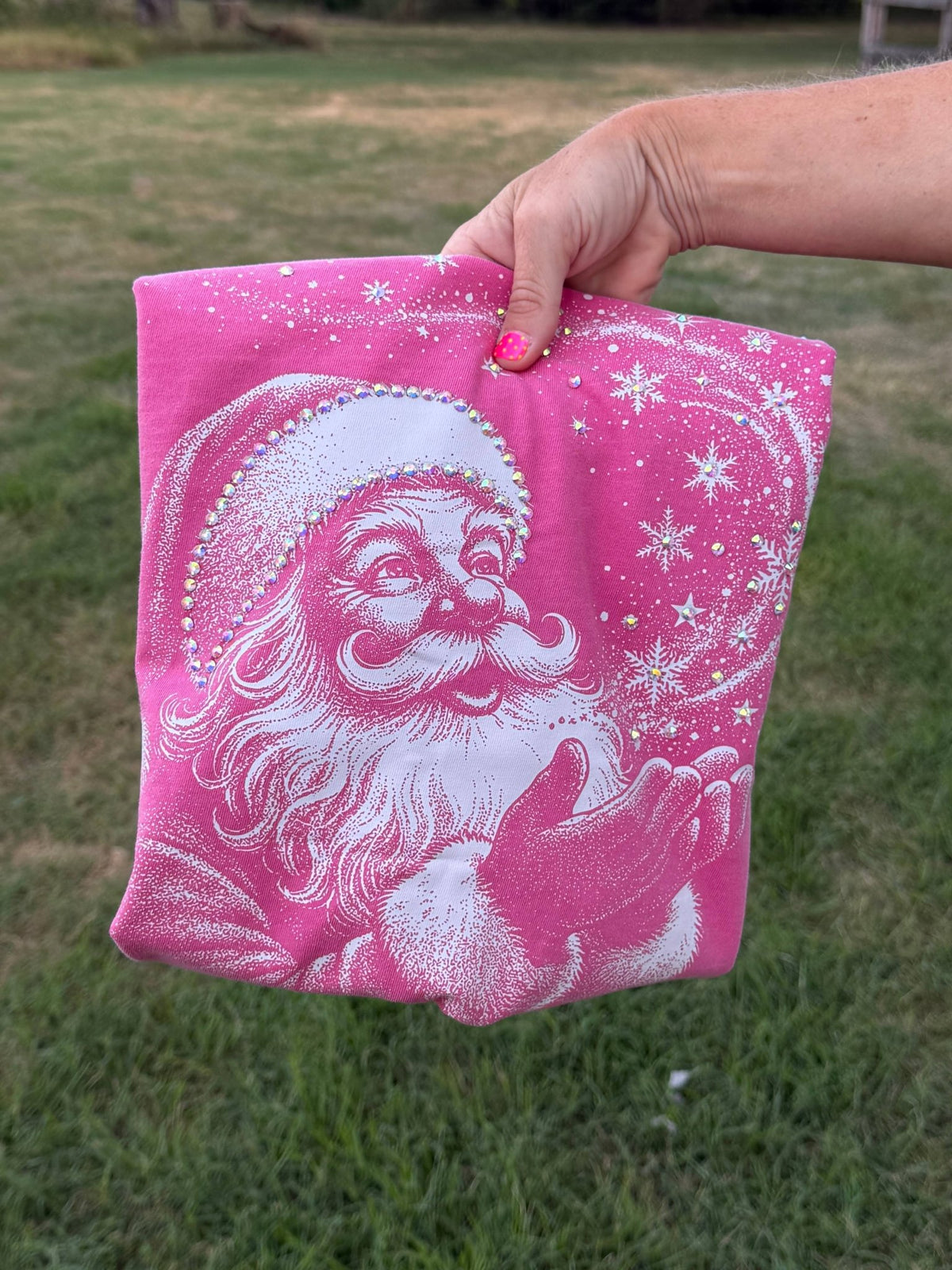 Pink Hand-Stoned Rhinestone Santa Tee - Bella Blossom Boutique