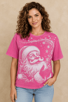 Pink Hand-Stoned Rhinestone Santa Tee - Bella Blossom Boutique