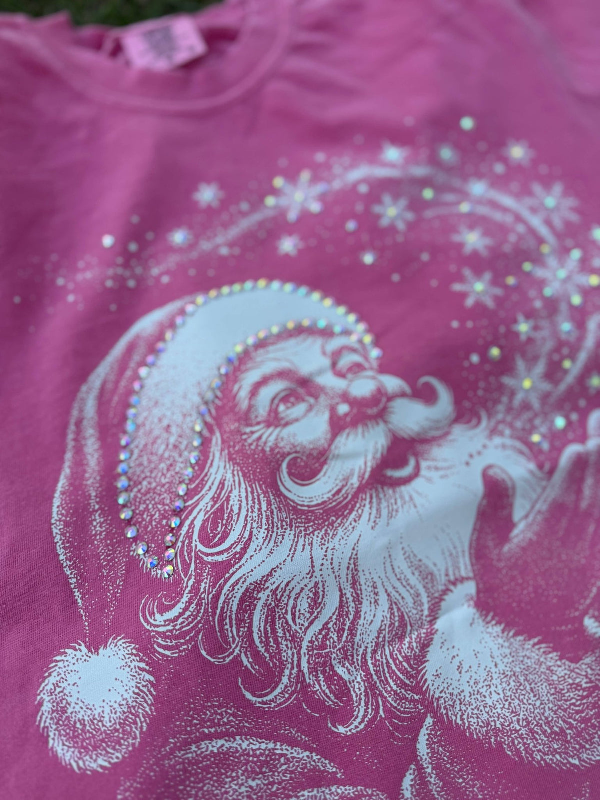 Pink Hand-Stoned Rhinestone Santa Tee - Bella Blossom Boutique
