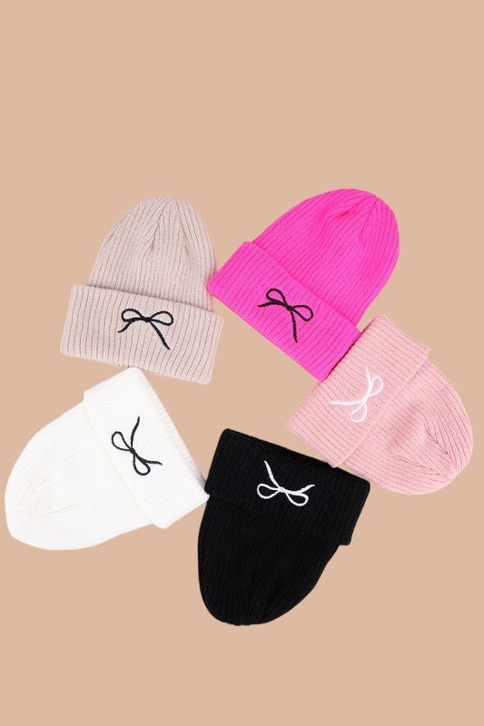 Pretty in Bows: Coquette Embroidered Knit Beanie - Bella Blossom Boutique