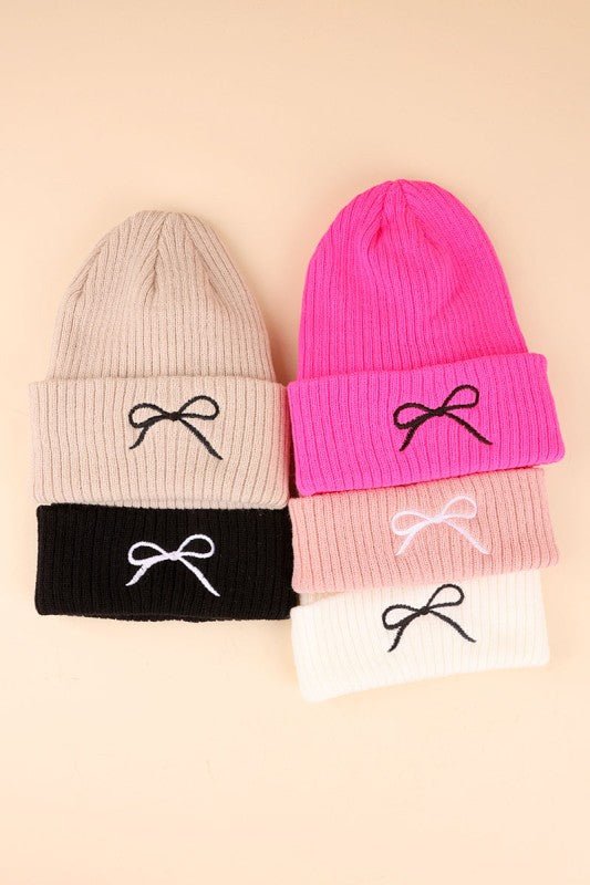 Pretty in Bows: Coquette Embroidered Knit Beanie - Bella Blossom Boutique