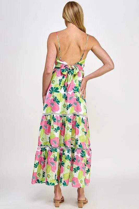 Radiant Floral Silk Tiered Maxi Dress - Bella Blossom Boutique