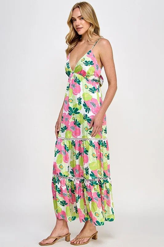 Radiant Floral Silk Tiered Maxi Dress - Bella Blossom Boutique