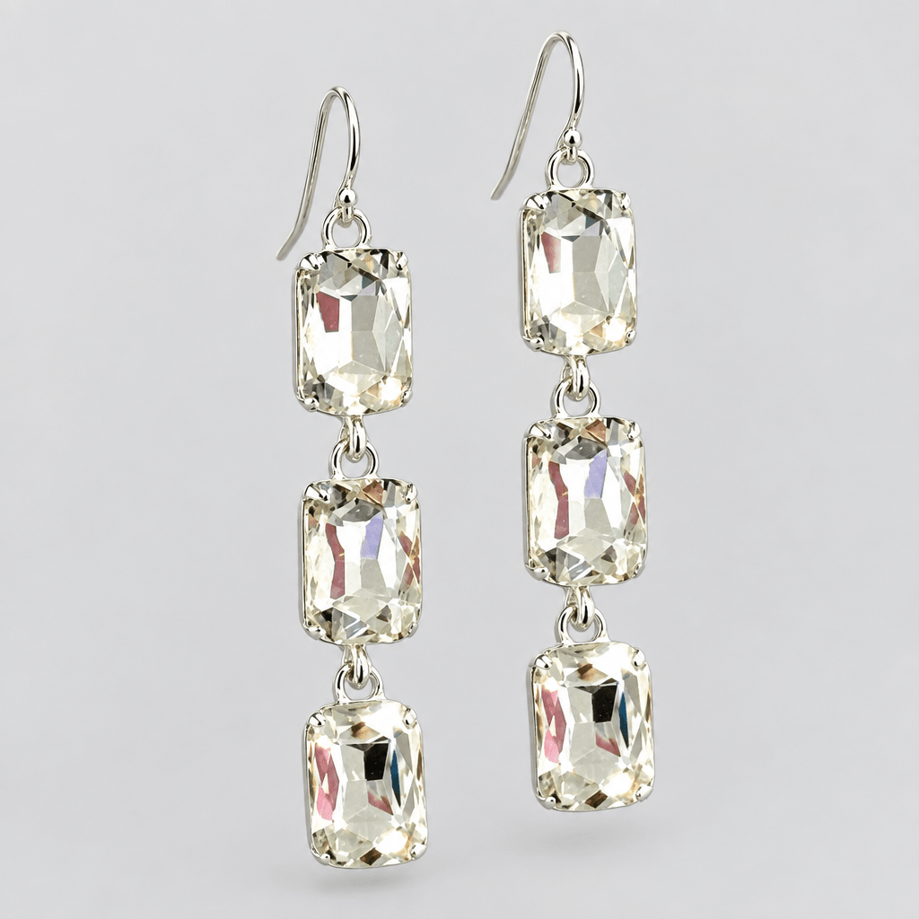 Rectangle Rhinestone Drop Earrings - Bella Blossom Boutique