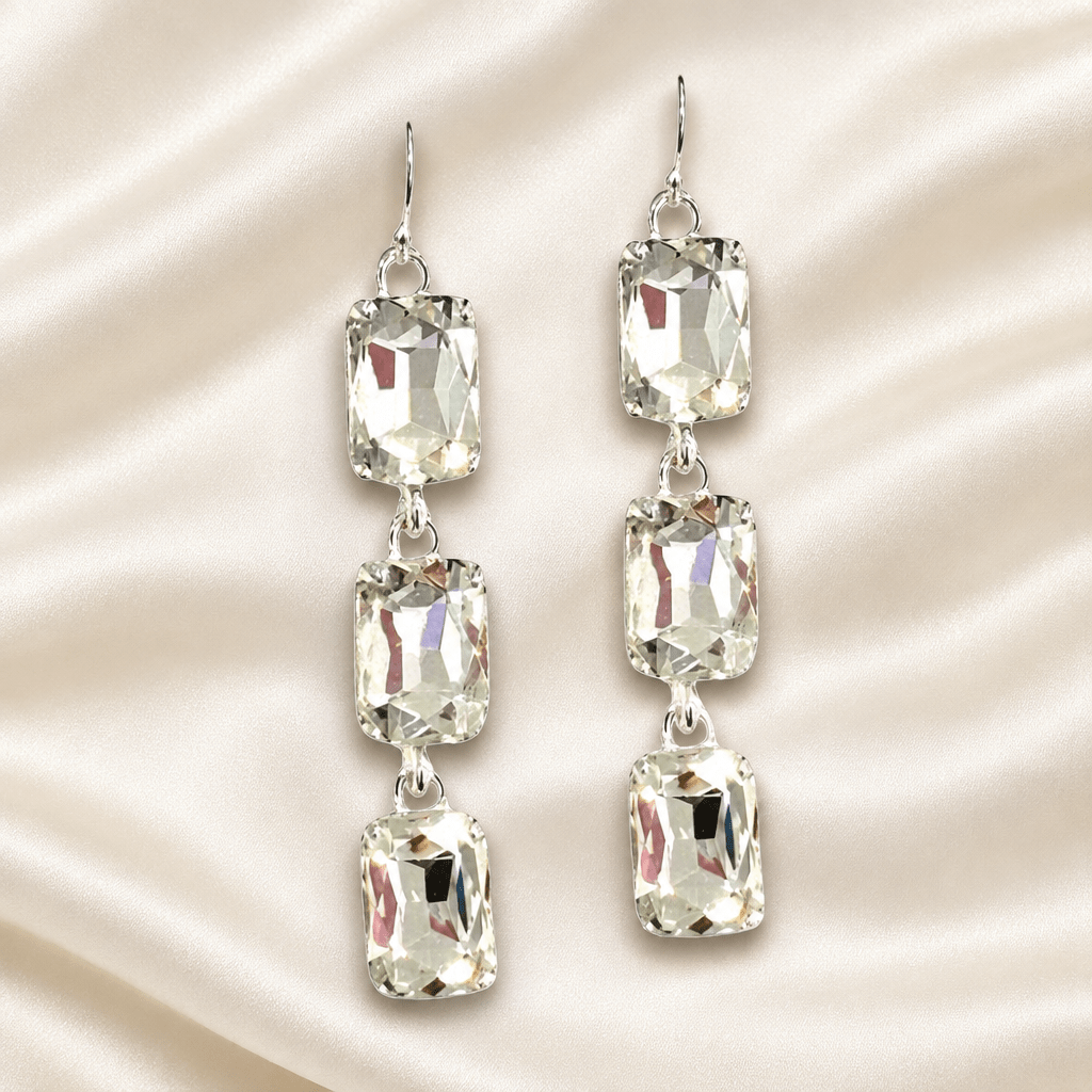 Rectangle Rhinestone Drop Earrings - Bella Blossom Boutique