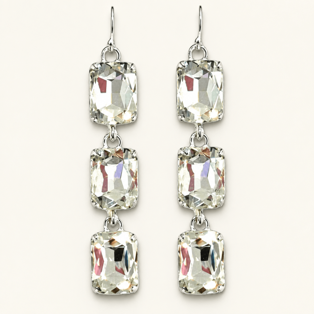 Rectangle Rhinestone Drop Earrings - Bella Blossom Boutique