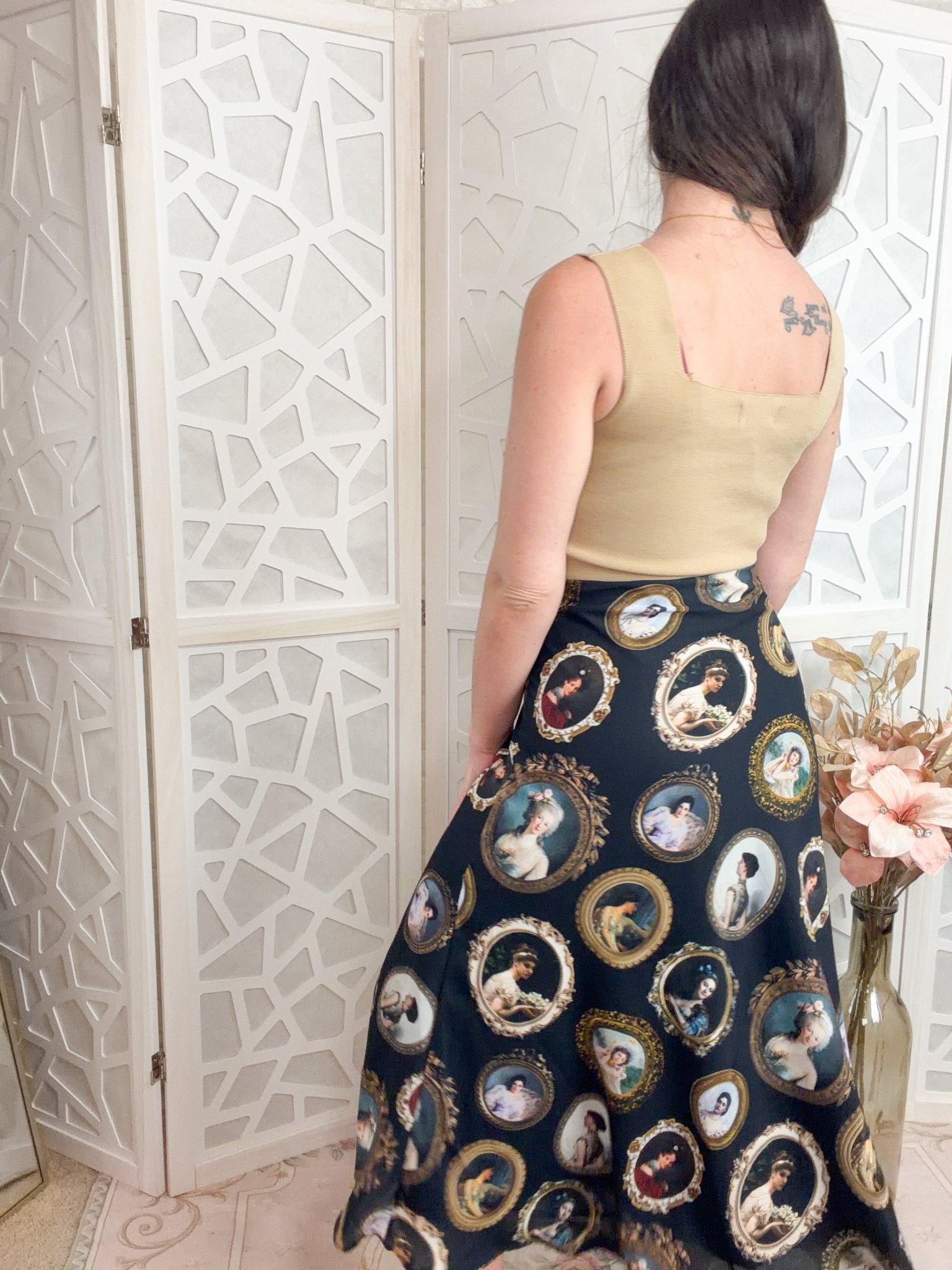 Regency Muse Vintage Portrait Print A - Line Midi Skirt - Bella Blossom Boutique