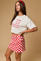 Retro Red Checkerboard High-Waist Mini Skirt - Bella Blossom Boutique