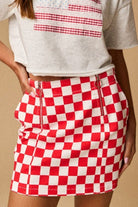 Retro Red Checkerboard High-Waist Mini Skirt - Bella Blossom Boutique