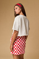 Retro Red Checkerboard High-Waist Mini Skirt - Bella Blossom Boutique