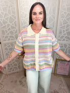 Retro Striped Button-Down Pointelle Knit Top - Bella Blossom Boutique