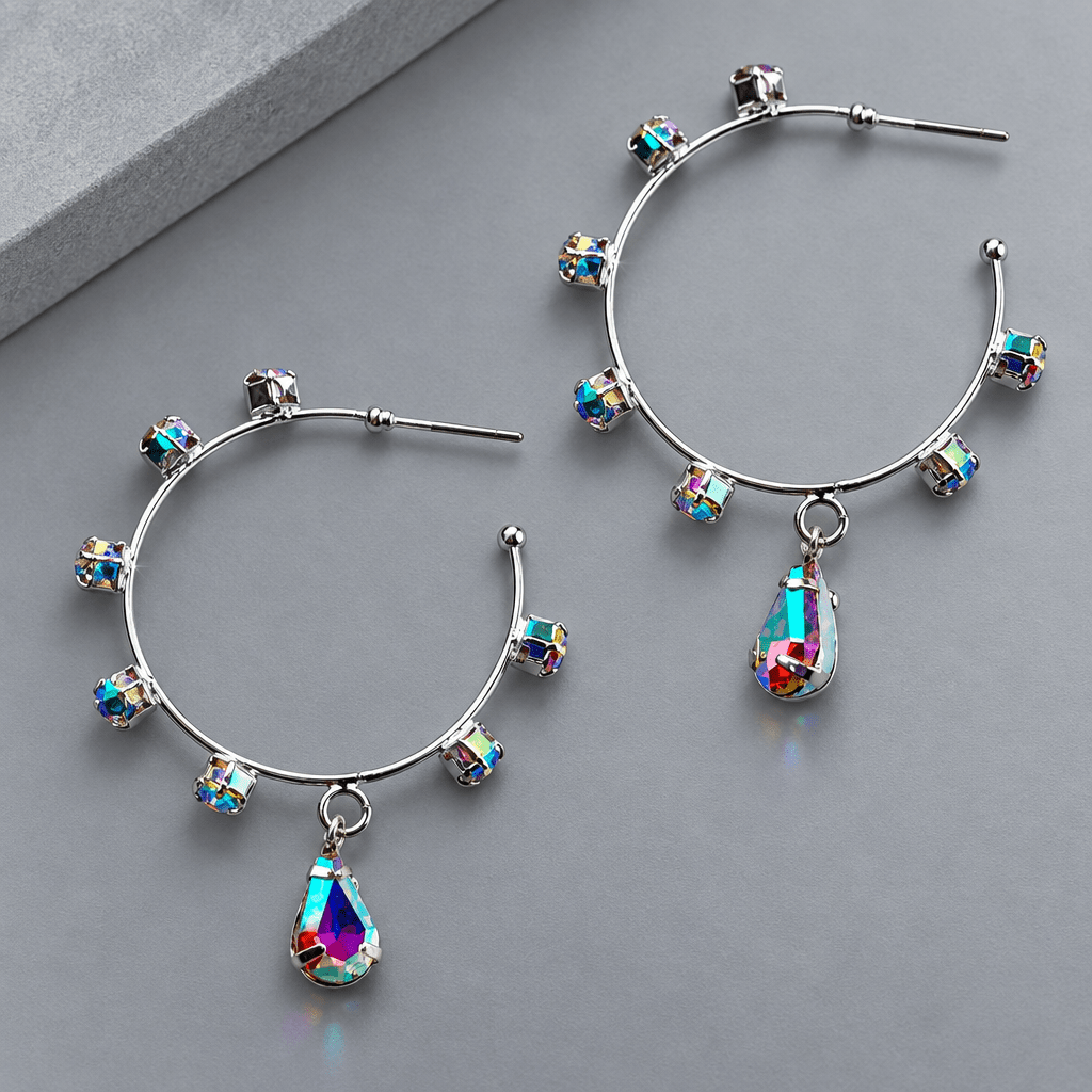 Rhinestone Hoop Earrings with Drop Detail - Bella Blossom Boutique