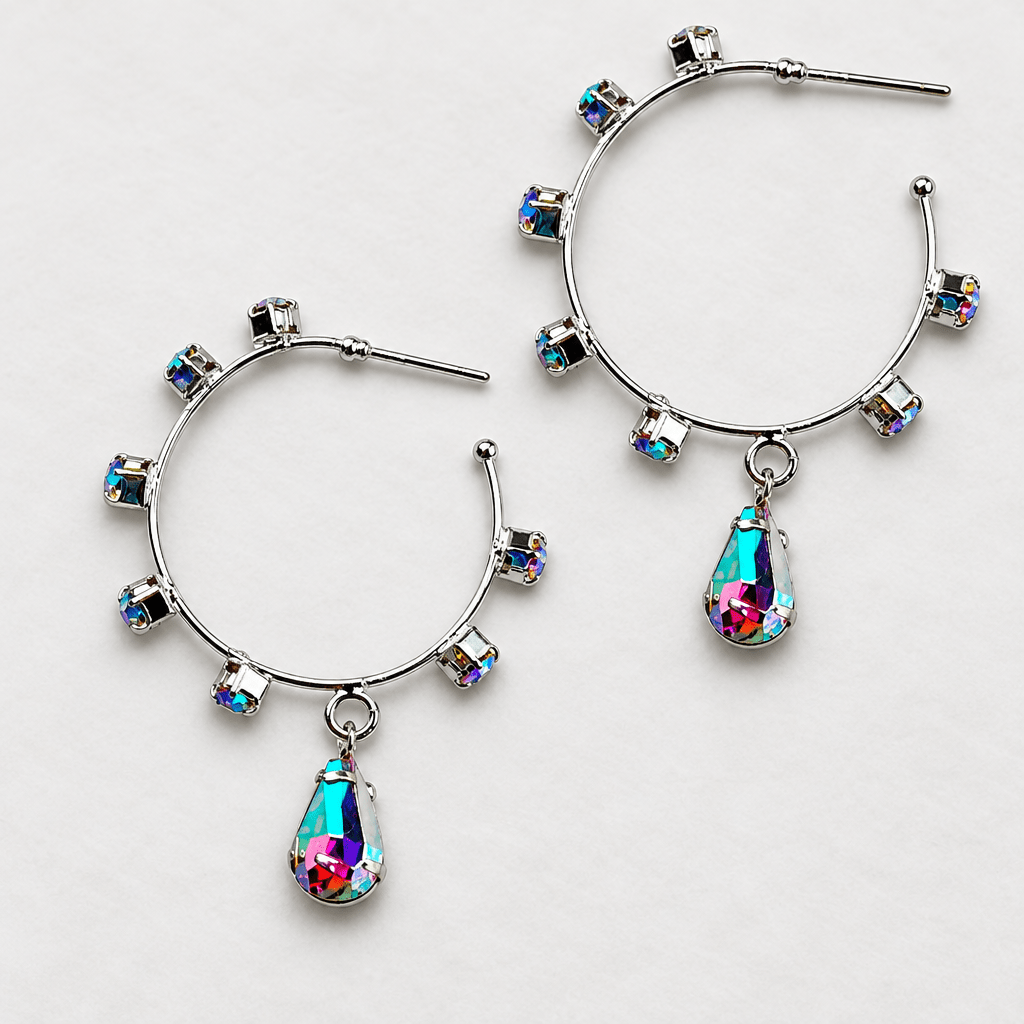 Rhinestone Hoop Earrings with Drop Detail - Bella Blossom Boutique