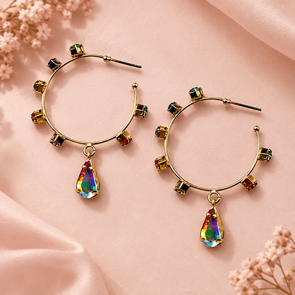 Rhinestone Hoop Earrings with Drop Detail - Bella Blossom Boutique