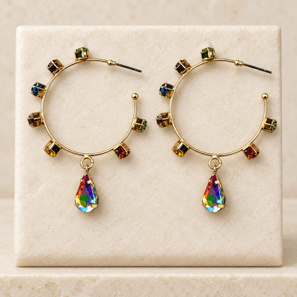 Rhinestone Hoop Earrings with Drop Detail - Bella Blossom Boutique