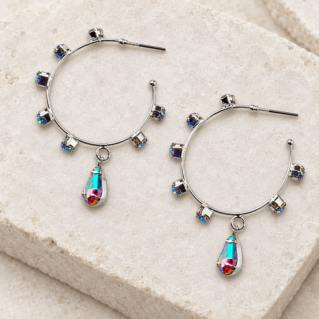 Rhinestone Hoop Earrings with Drop Detail - Bella Blossom Boutique