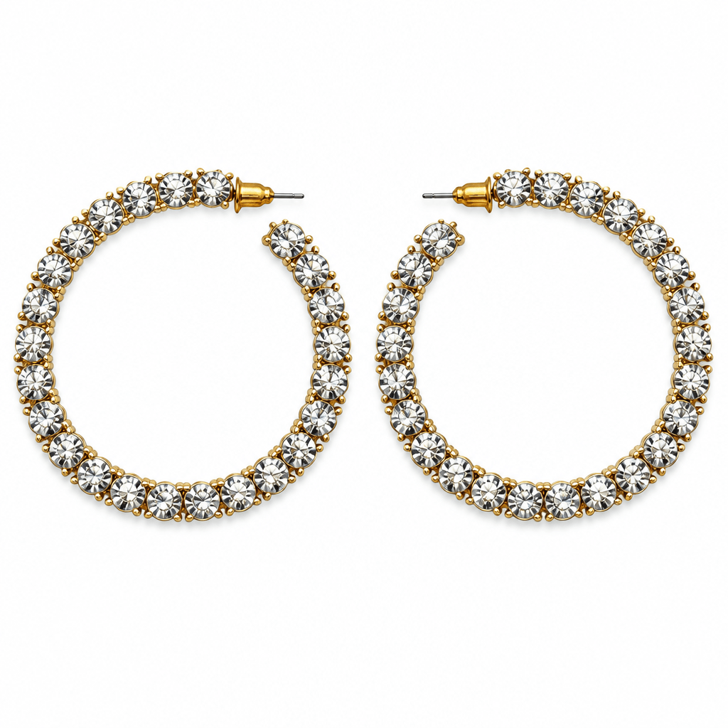Rhinestone Stud Hoop Earrings- 2 Colors - Bella Blossom Boutique