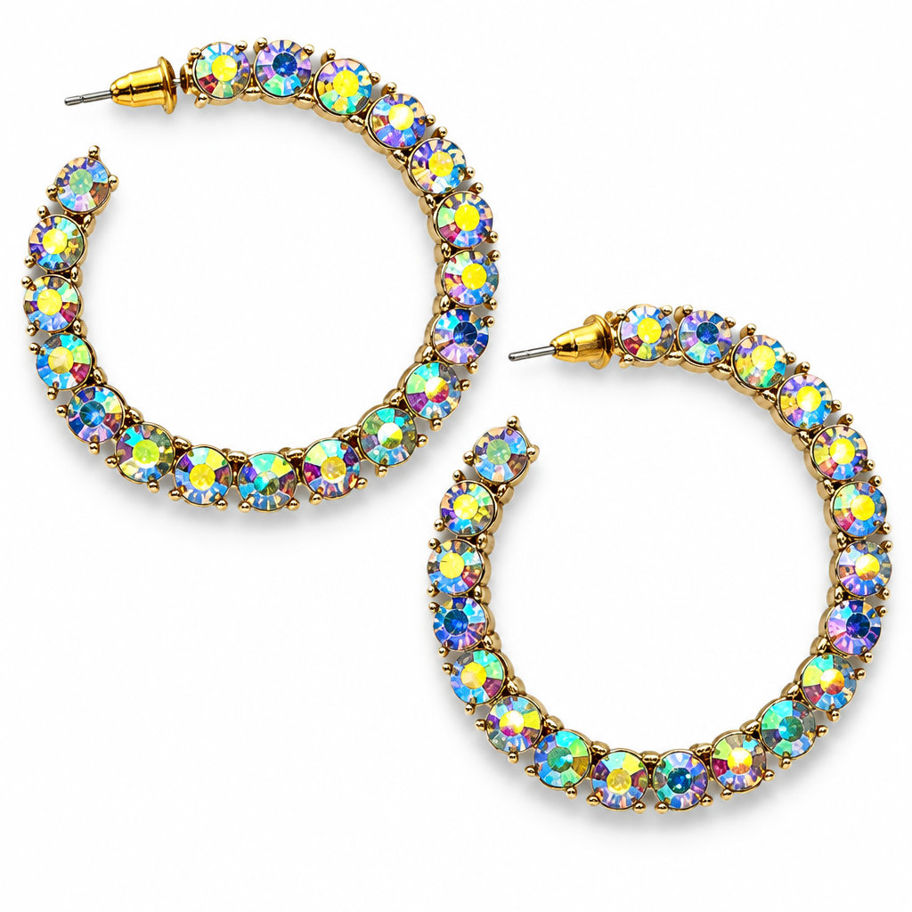 Rhinestone Stud Hoop Earrings- 2 Colors - Bella Blossom Boutique