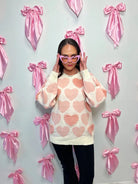 Romantic Pearl Heart Embellished Knit Sweater - Bella Blossom Boutique