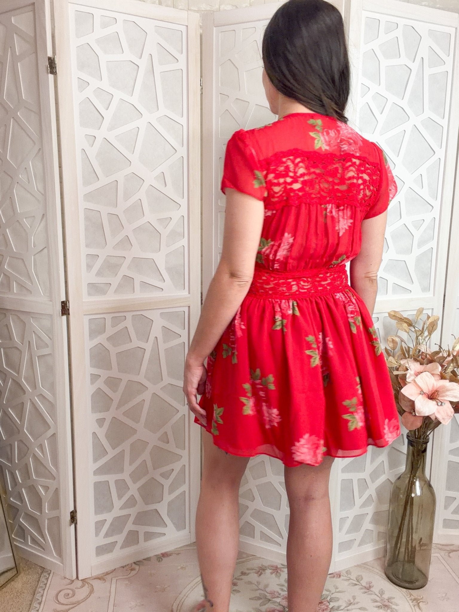 Rosie Romantic Plunging V - Neck Floral Lace Mini Dress - Bella Blossom Boutique