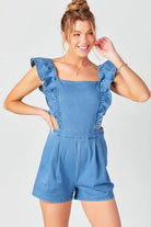 Ruffle Sleeve Open - Back Denim Romper – Chic Summer Jumpsuit - Bella Blossom Boutique