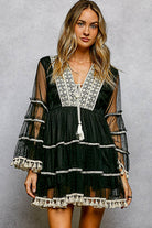 Rustic Bloom Boho Lace Tassel Mini Dress | Embroidered Festival Style - Bella Blossom Boutique