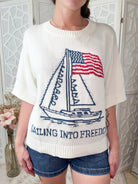 Sailing Into Freedom | USA Patriotic Jacquard Relaxed Sweater - Bella Blossom Boutique