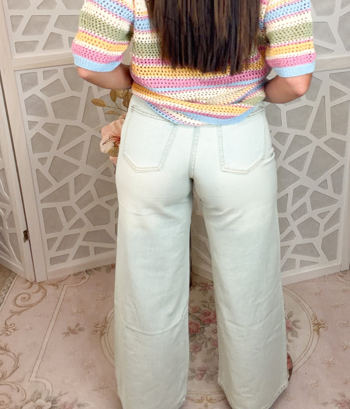 Salt Wash Stretch Wide Leg Denim Pants - Bella Blossom Boutique