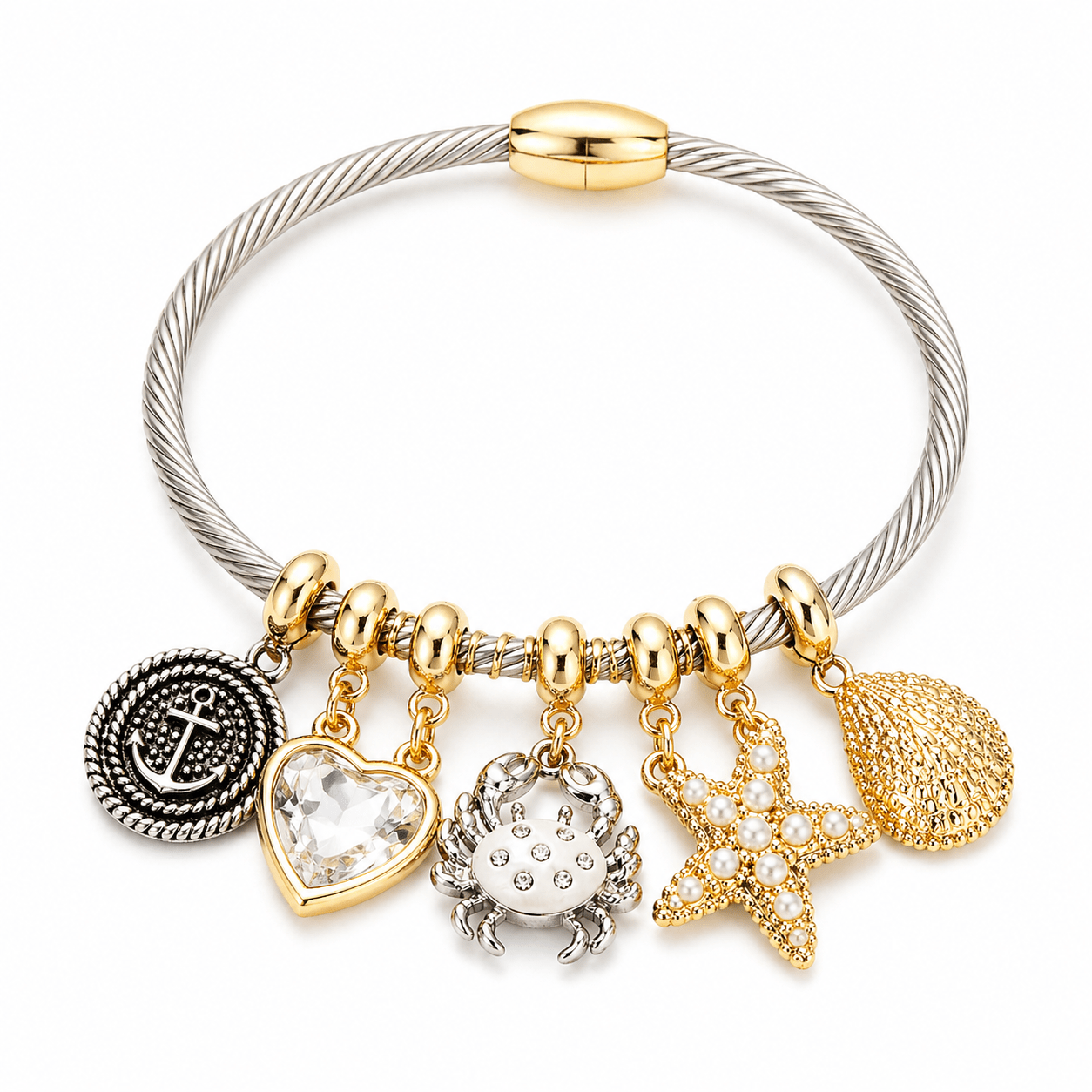 Saltwater Charm Bangle: Coastal Gold Beach Bracelet - Bella Blossom Boutique
