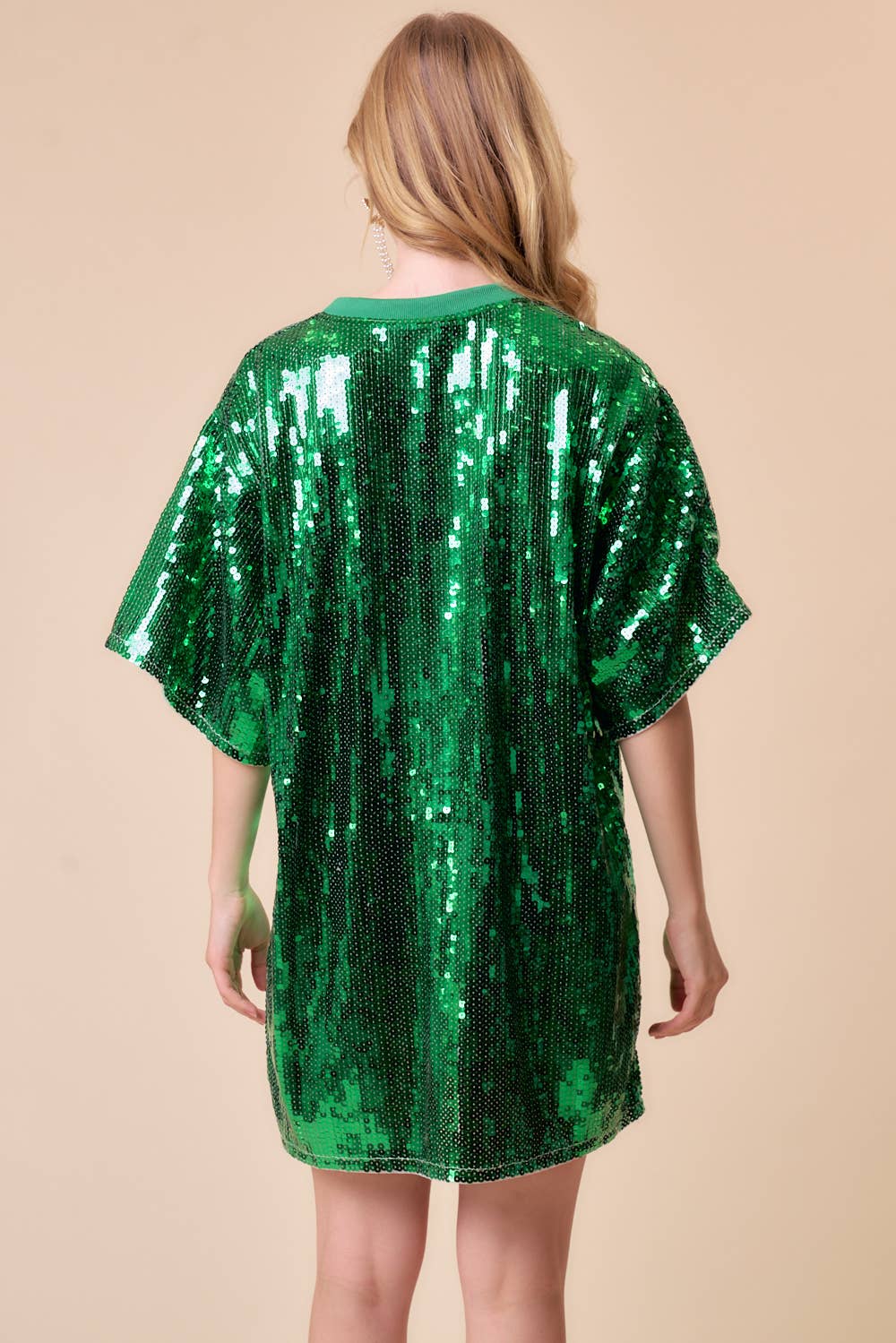 Santa Baby Sequin Oversized Holiday Party T-Shirt Dress- Green & Red - Bella Blossom Boutique