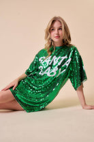 Santa Baby Sequin Oversized Holiday Party T-Shirt Dress- Green & Red - Bella Blossom Boutique