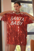 Santa Baby Sequin Oversized Holiday Party T-Shirt Dress- Green & Red - Bella Blossom Boutique
