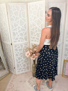 Satin High-Waist Polka Dot Midi Skirt – Timeless Chic - Bella Blossom Boutique